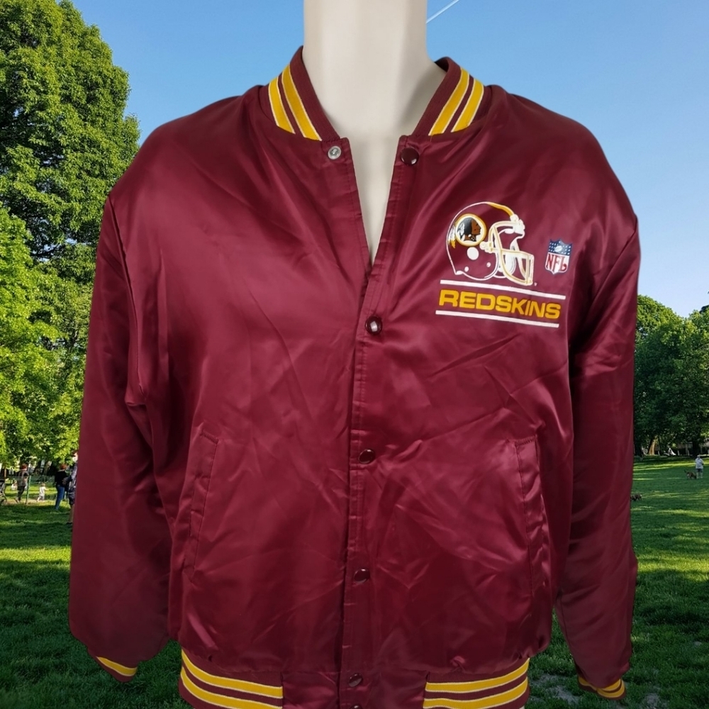 Vtg Washington Commanders Chalk Line Satin Sz Med Bomber Jacket NFL Back Script